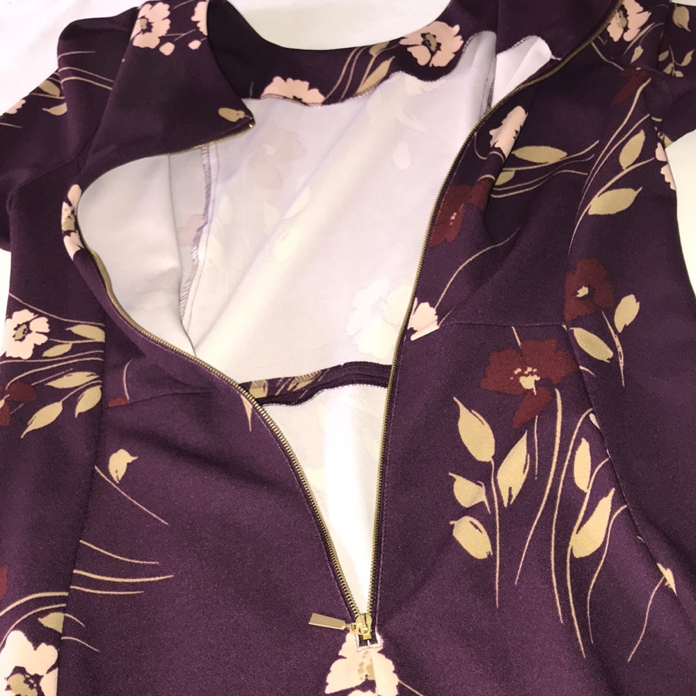 Women’s CALVIN KLEIN Plum Floral Print Casual Bodycon Midi Sheath Dress Sz 10 - Picture 7 of 12